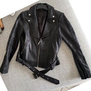 BCBG MaxAzria Womens Classic Moto Biker Leather Black Jacket orig. $598 MED.